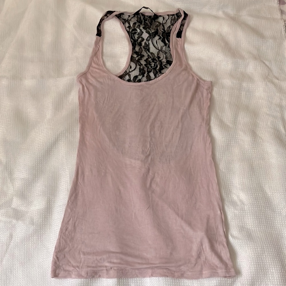 Pink long tank top with lace back